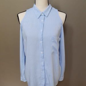 Blue /white cold shoulder shirt